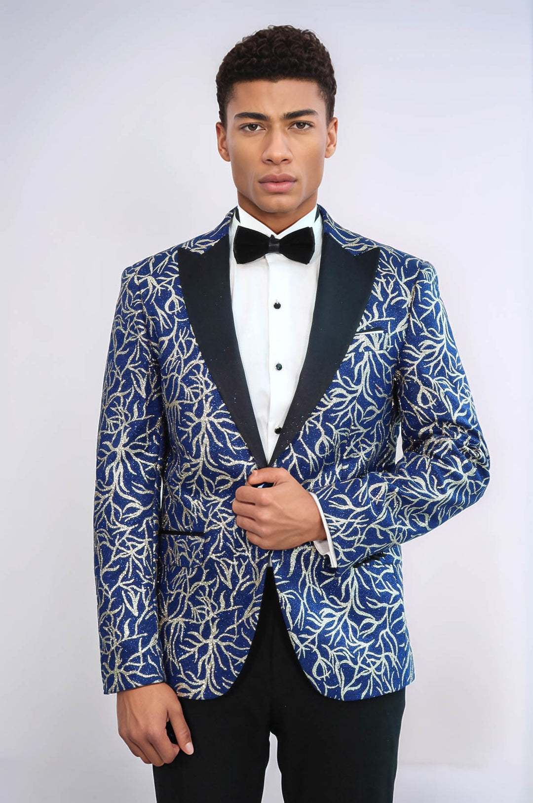 Blazer de bal bleu coupe slim à motifs de lierre scintillant pour hommes - Wessi