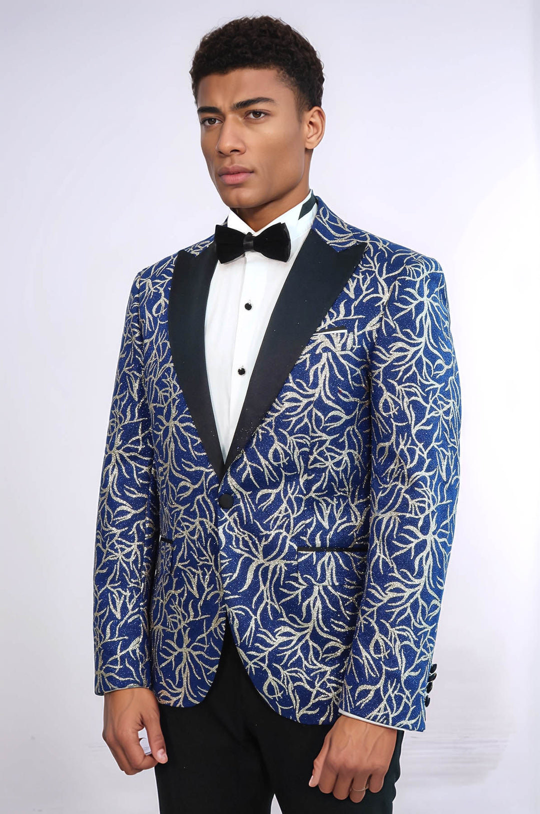 Blazer de bal bleu coupe slim à motifs de lierre scintillant pour hommes - Wessi