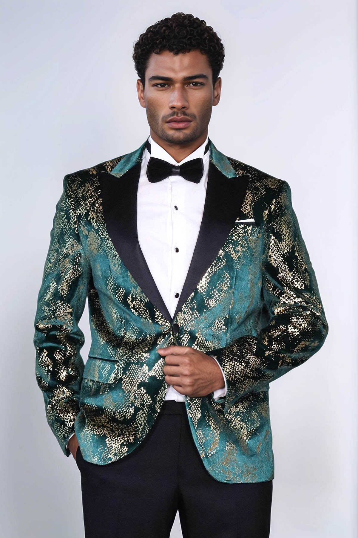 Dark Green One Button Jacquard Men's Prom Blazer with Shawl Lapel
