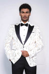 Peak Lapel Slim Fit Gold Patterned White Men Dinner Jacket - Wessi