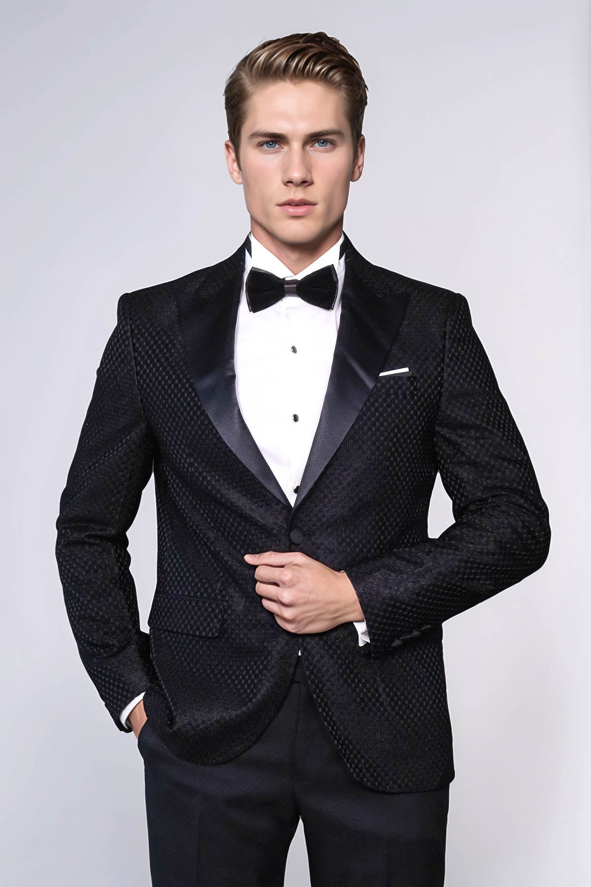 Mens Vested Wool Shawl Lapel Tuxedo in Black main image 1