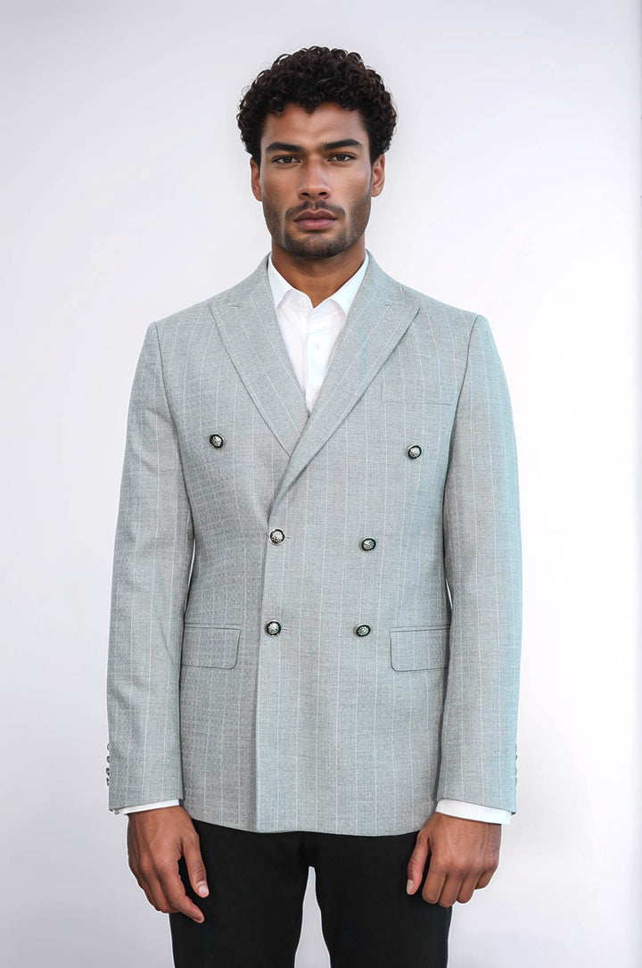 Blazer da uomo grigio a righe slim fit doppio petto - Wessi