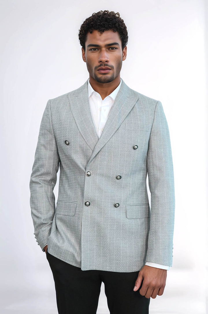 Blazer da uomo grigio a righe slim fit doppio petto - Wessi