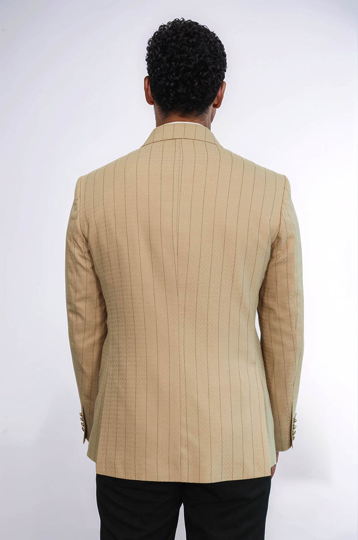 Blazer de hombre color crema con doble botonadura y corte slim a rayas - Wessi