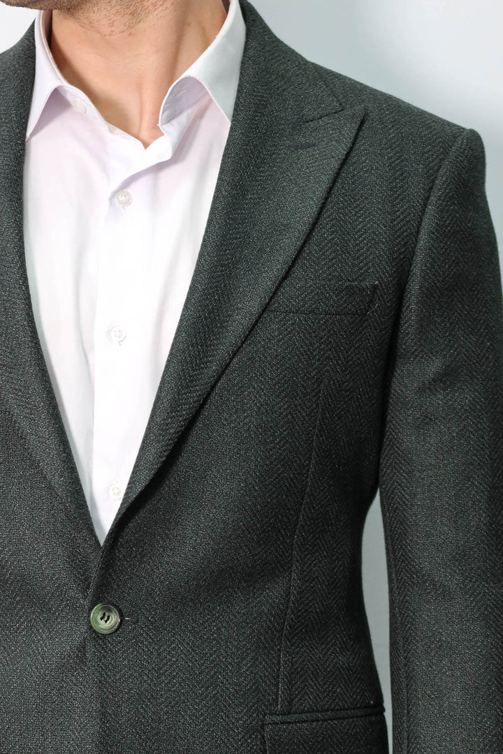 بليزر رجالي أخضر داكن منقوش بقصة ضيقة - ويسي