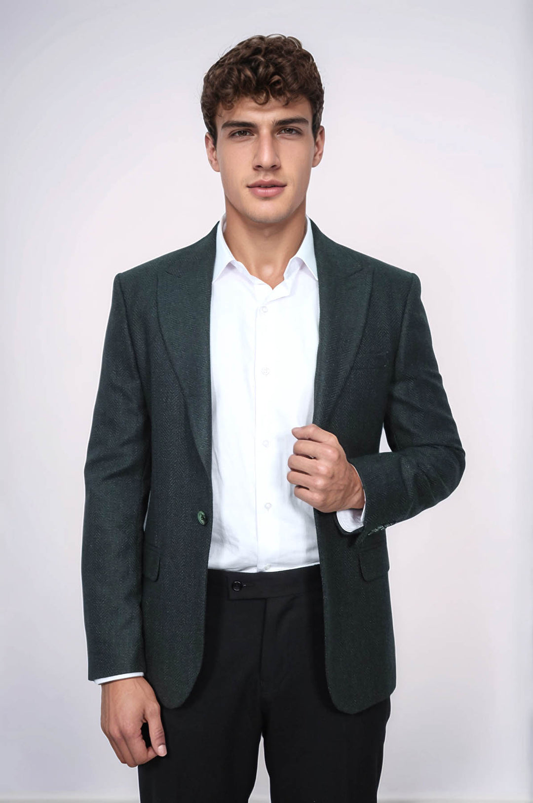 بليزر رجالي أخضر داكن منقوش بقصة ضيقة - ويسي