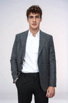 Houndstooth Pattern Wool Anthracite Men Blazer - Wessi