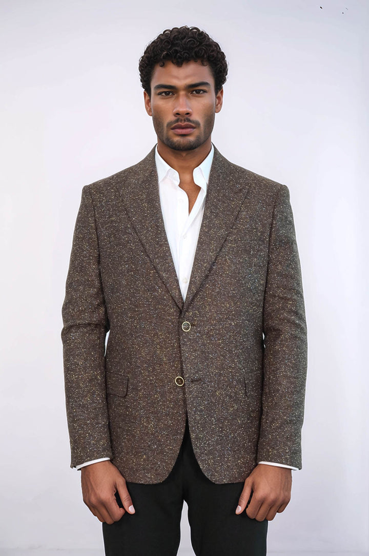 Коричневый мужской шерстяной пиджак с узором «гусиные лапки» — Wessi