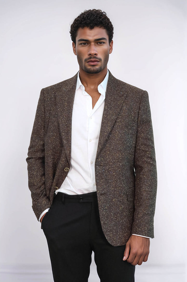 Коричневый мужской шерстяной пиджак с узором «гусиные лапки» — Wessi