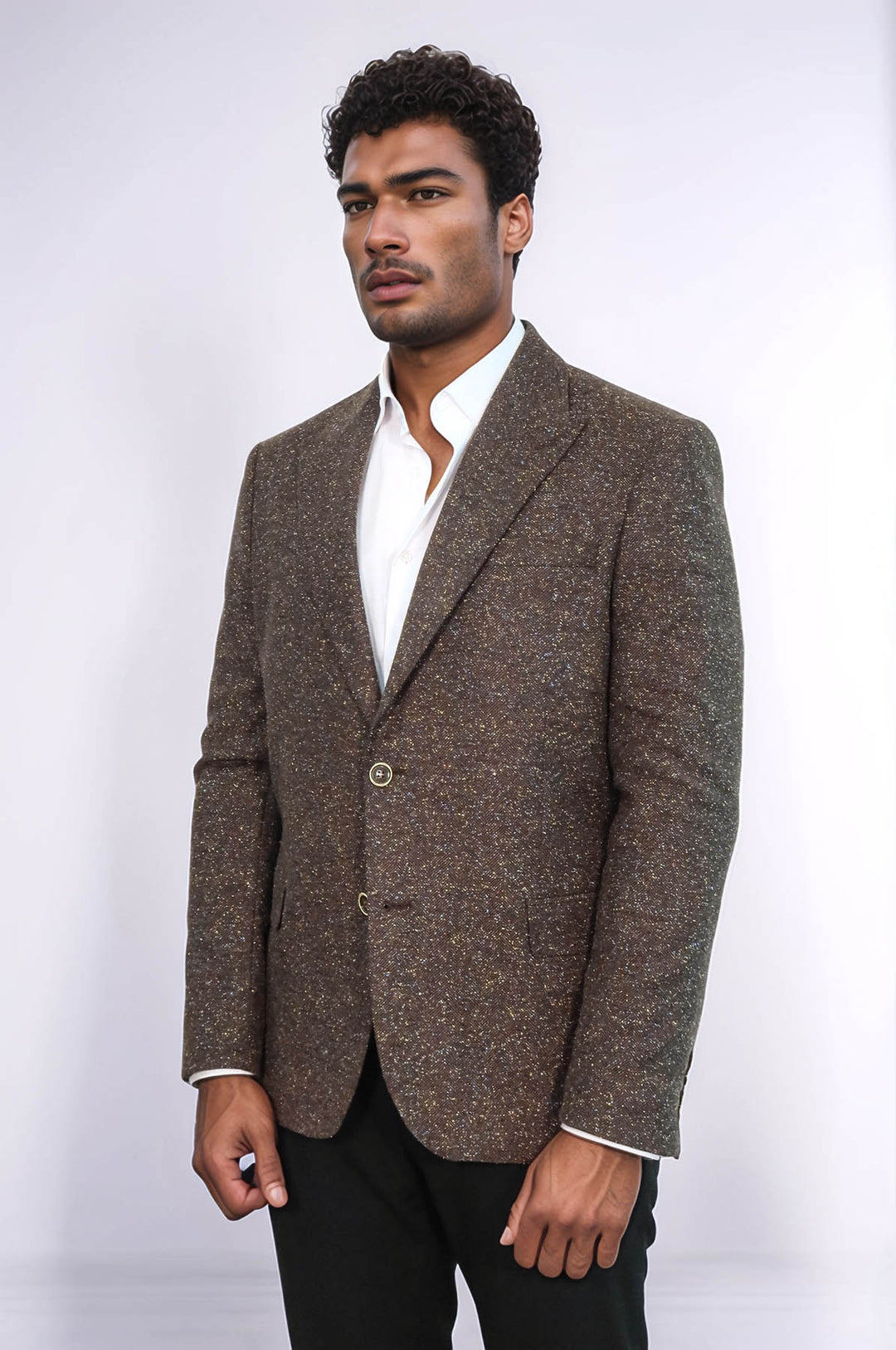 Коричневый мужской шерстяной пиджак с узором «гусиные лапки» — Wessi