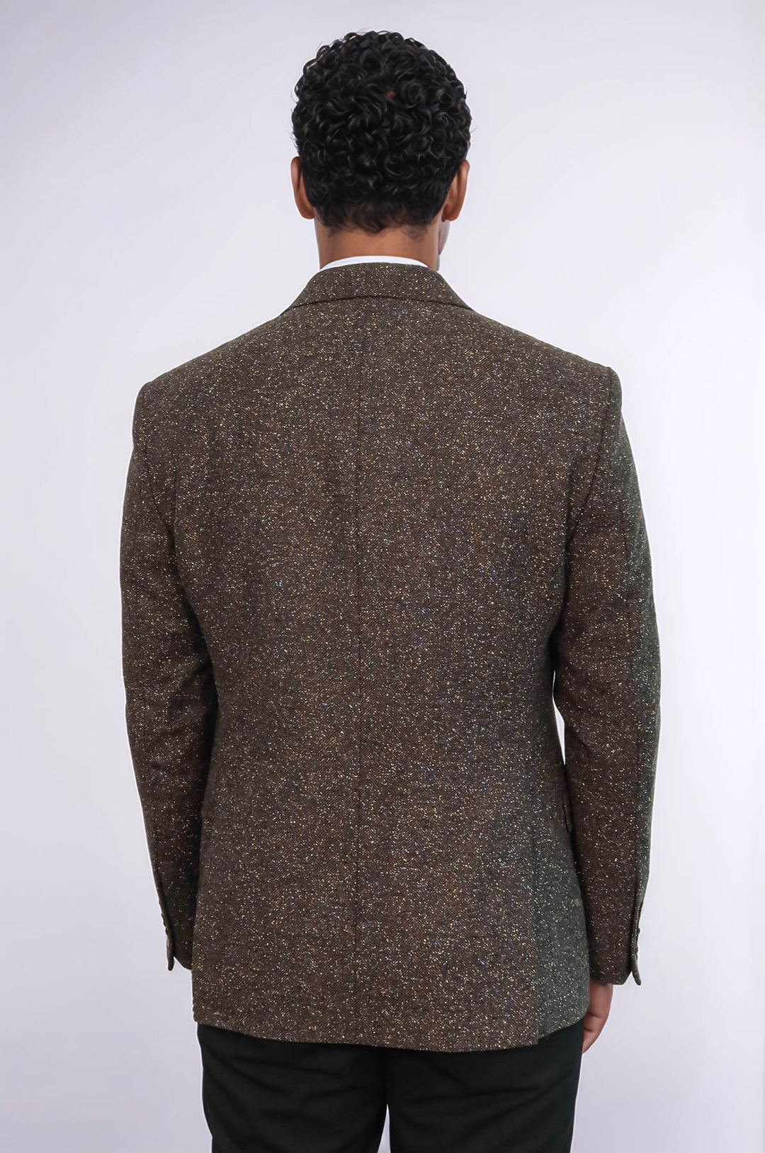 Коричневый мужской шерстяной пиджак с узором «гусиные лапки» — Wessi