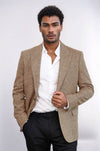 Houndstooth Pattern Wool Light Brown Men Blazer - Wessi
