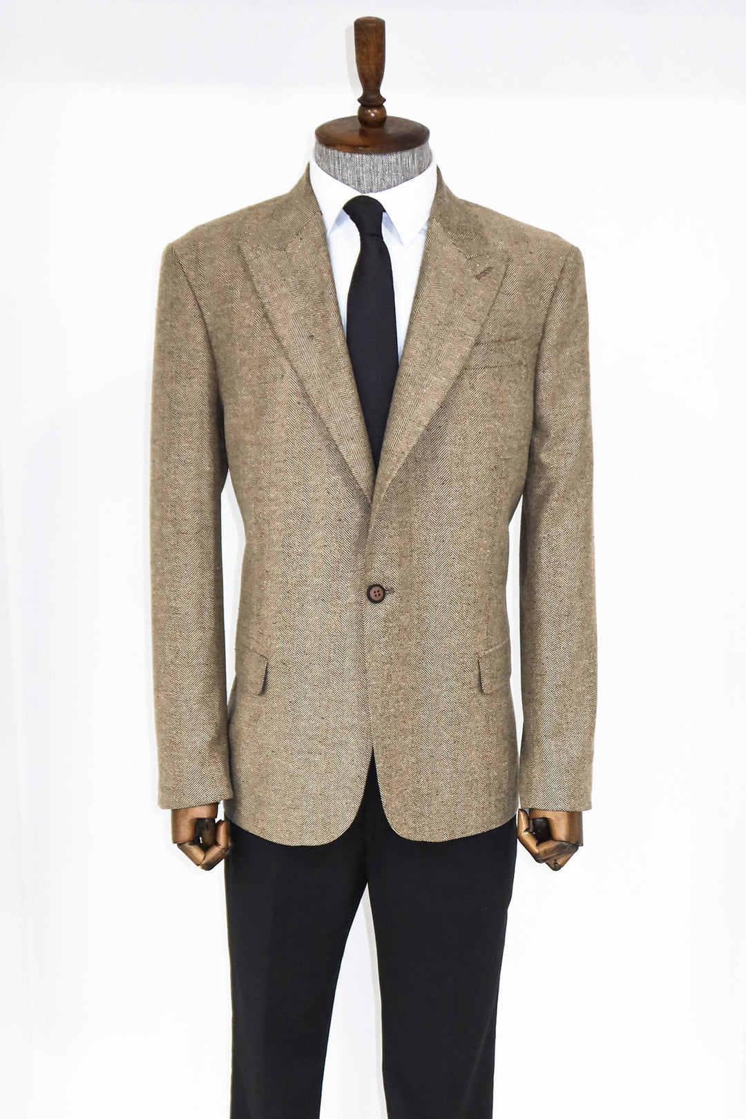 Houndstooth Pattern Wool Cream Men Blazer and Trousers Combination - Wessi