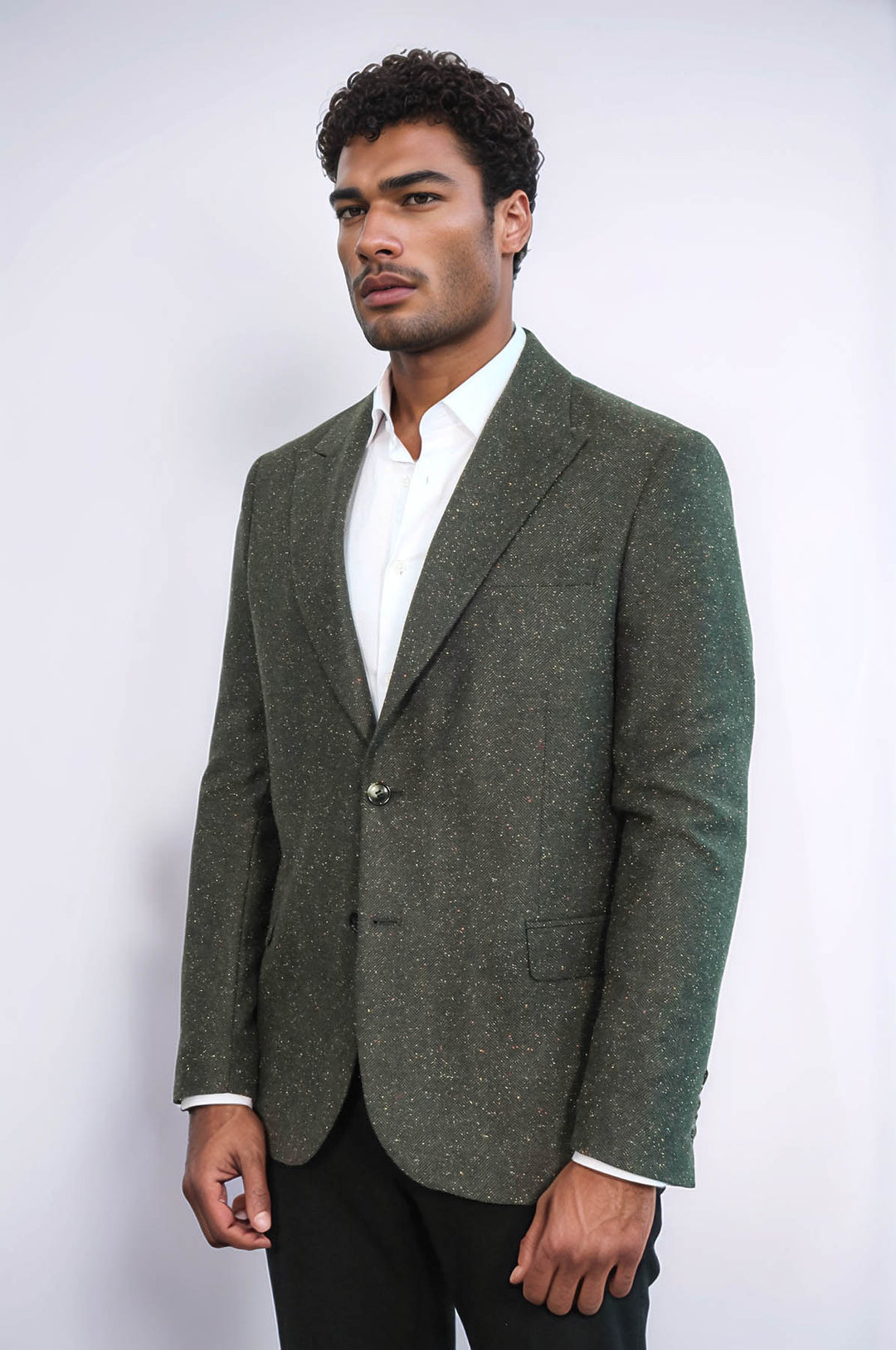 Houndstooth Pattern Wool Green Men Blazer - Wessi
