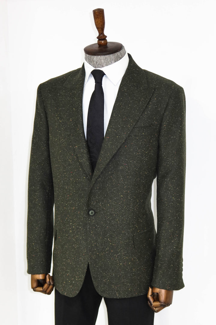 Houndstooth Pattern Wool Green Men Blazer  and Trousers Combination- Wessi