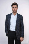 Спортивный темно-синий мужской пиджак приталенного кроя с рисунком - Wessi