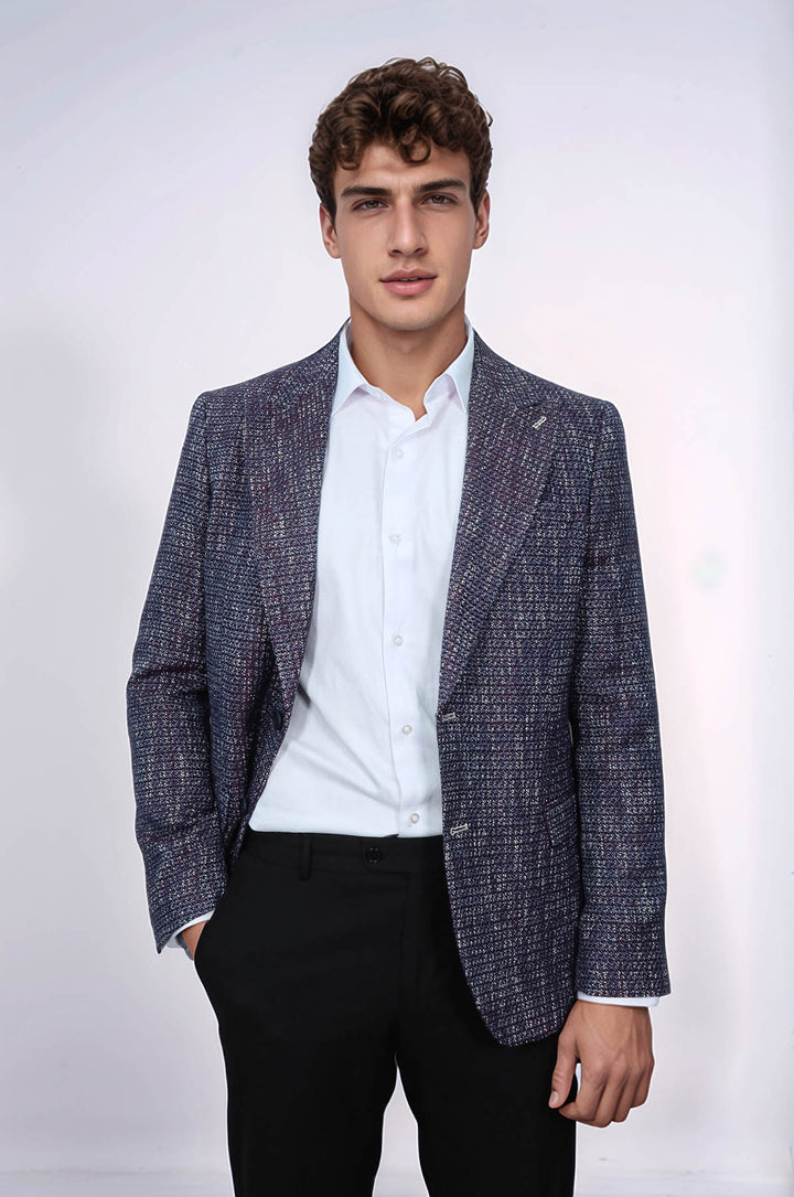 Приталенный спортивный мужской пиджак с узором фиолетового цвета - Wessi