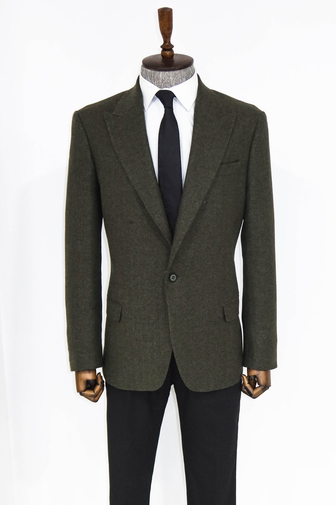 Houndstooth Wool Dark Green Men Blazer and Trousers Combination- Wessi