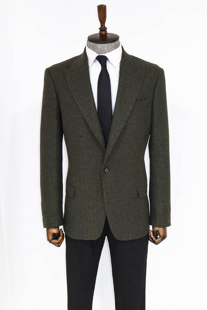 Houndstooth Wool Dark Green Men Blazer and Trousers Combination- Wessi