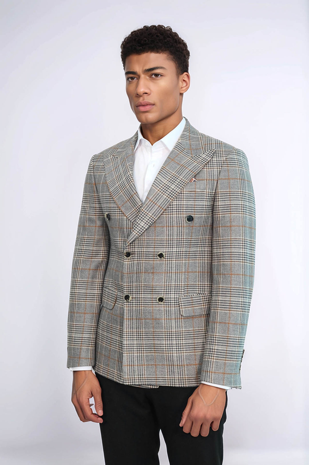 Blazer da uomo antracite a quadri doppio petto - Wessi