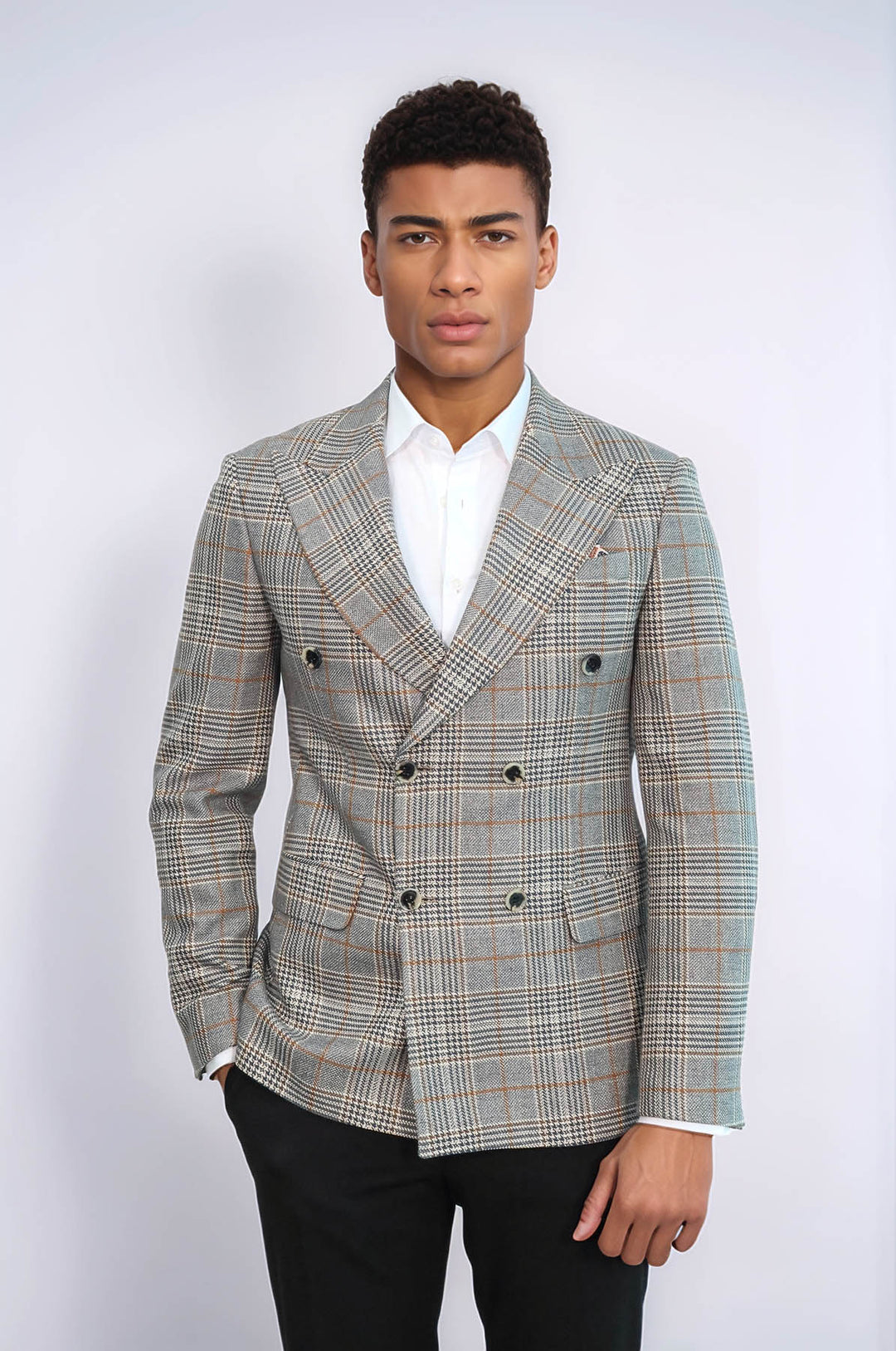 Blazer da uomo antracite a quadri doppio petto - Wessi