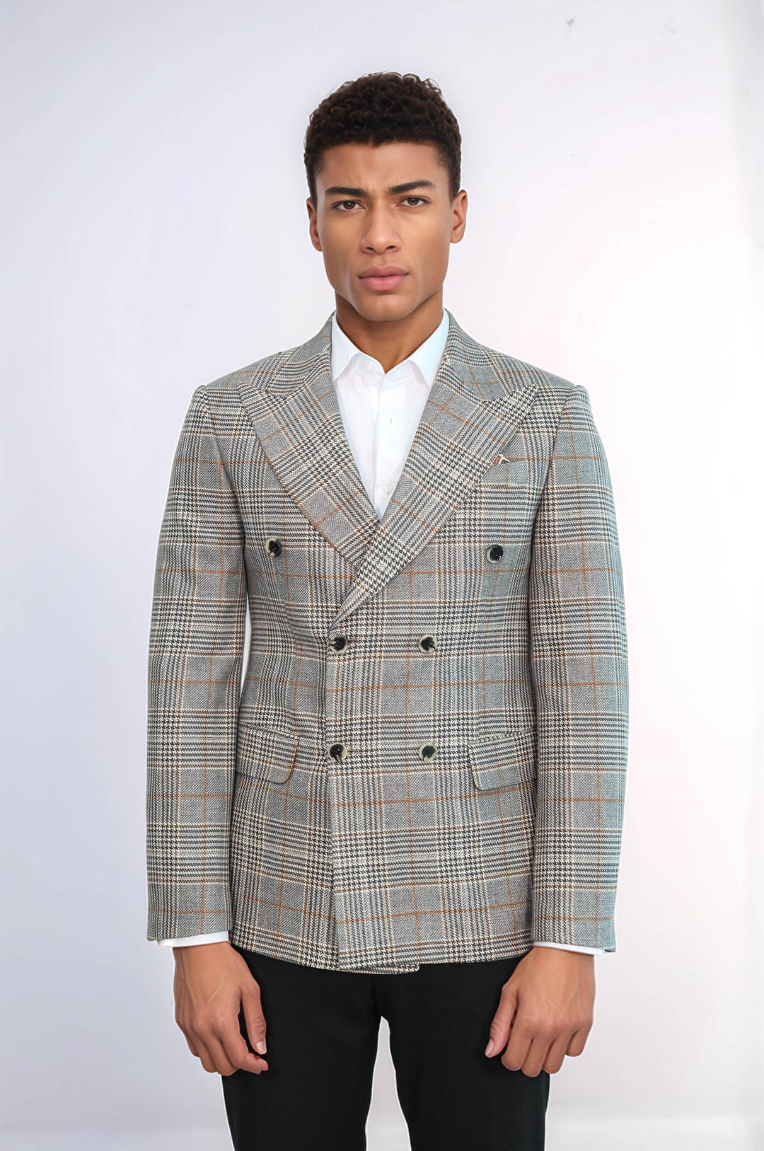 Blazer da uomo antracite a quadri doppio petto - Wessi