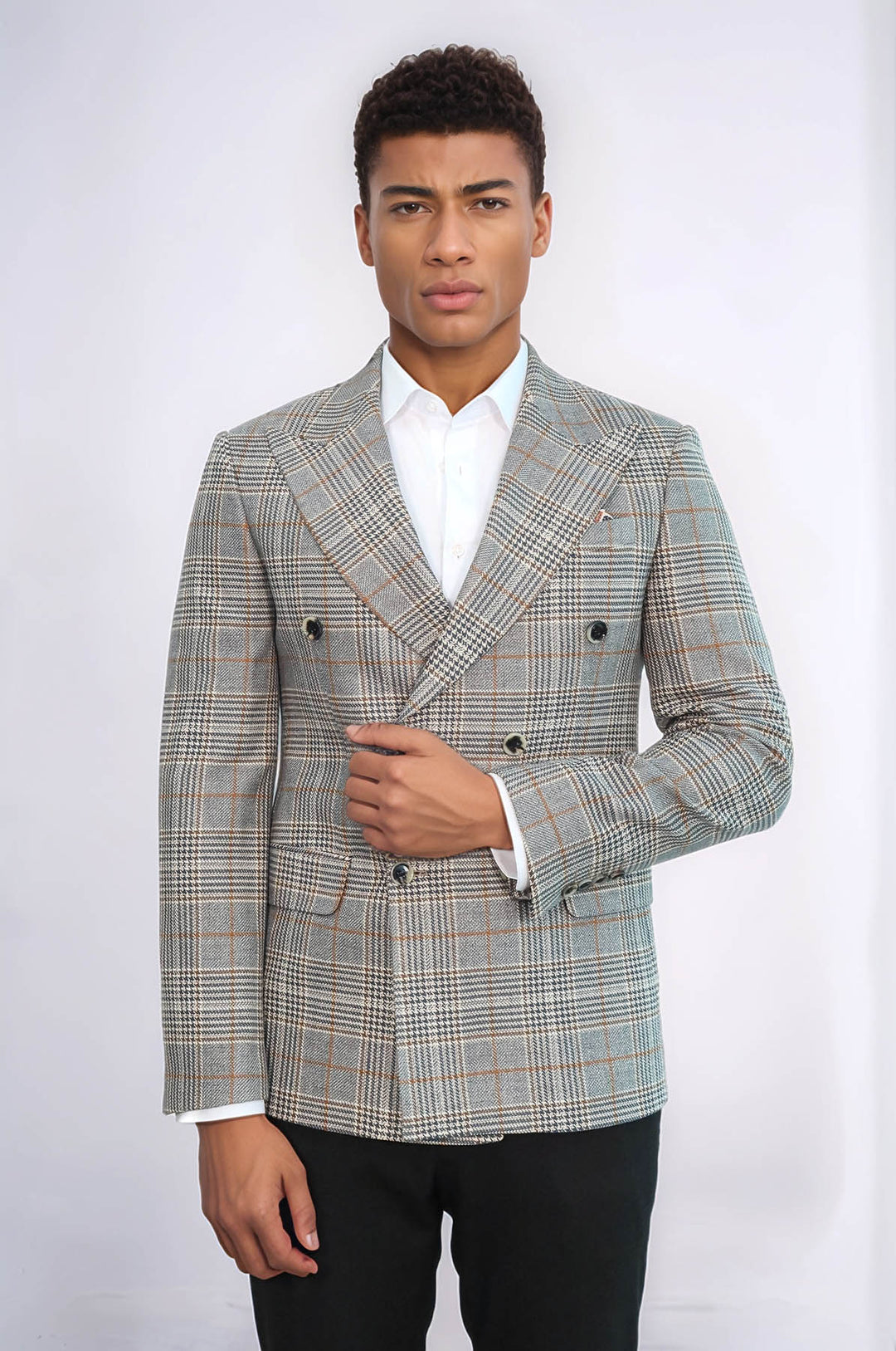 Blazer da uomo antracite a quadri doppio petto - Wessi