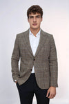 Herringbone Slim Fit Wool Brown Men Blazer - Wessi