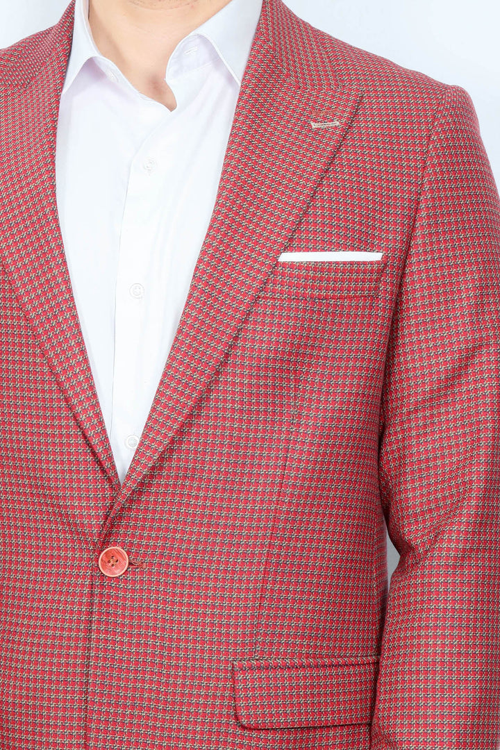 بليزر أحمر كلاريت منقوش بقصة ضيقة - ويسي