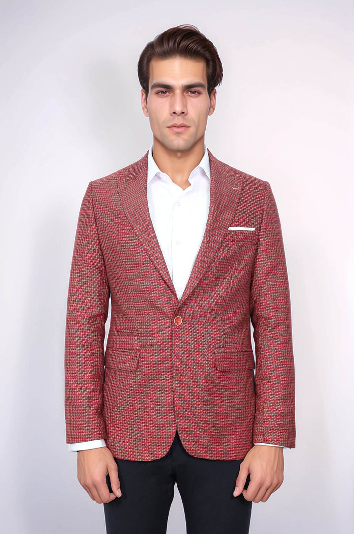 بليزر أحمر كلاريت منقوش بقصة ضيقة - ويسي