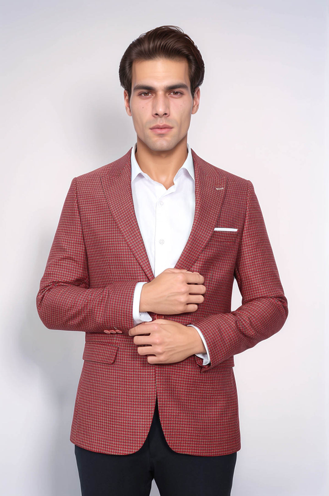 بليزر أحمر كلاريت منقوش بقصة ضيقة - ويسي