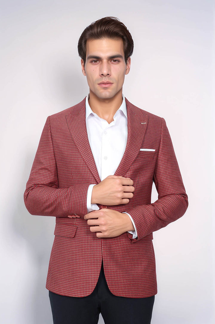 بليزر أحمر كلاريت منقوش بقصة ضيقة - ويسي