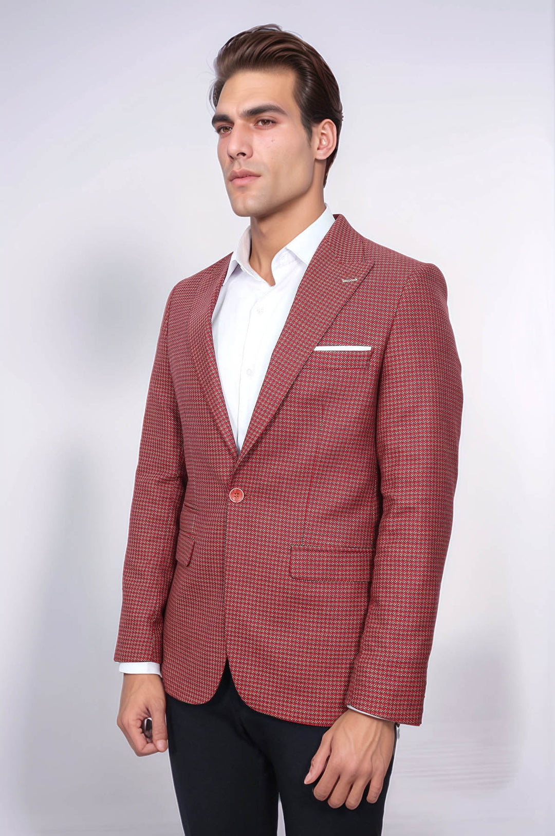 بليزر أحمر كلاريت منقوش بقصة ضيقة - ويسي