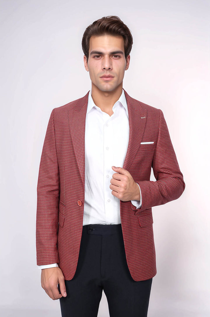 بليزر أحمر كلاريت منقوش بقصة ضيقة - ويسي