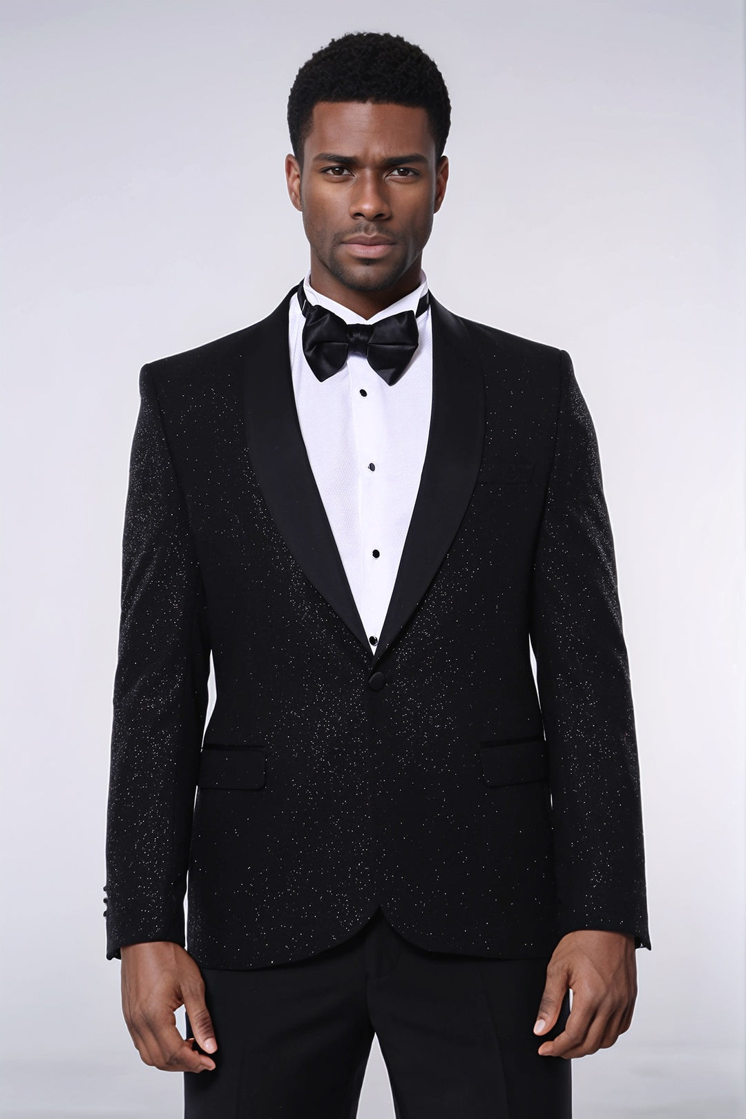 Blazer de fiesta para hombre negro brillante con solapa chal - Wessi