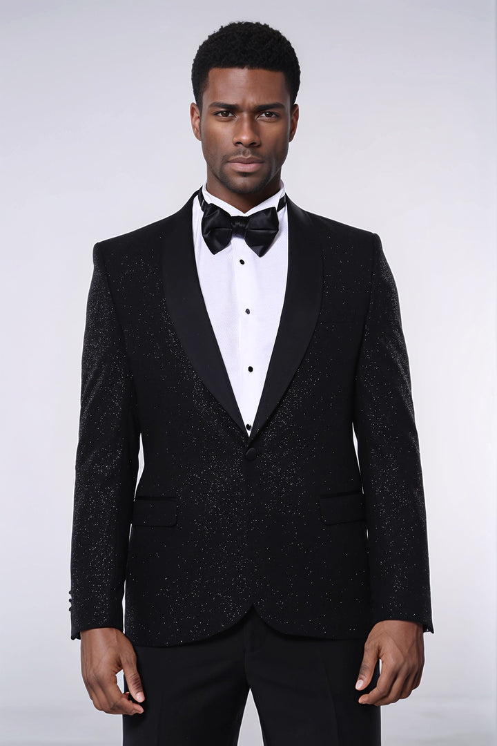 Blazer de fiesta para hombre negro brillante con solapa chal - Wessi