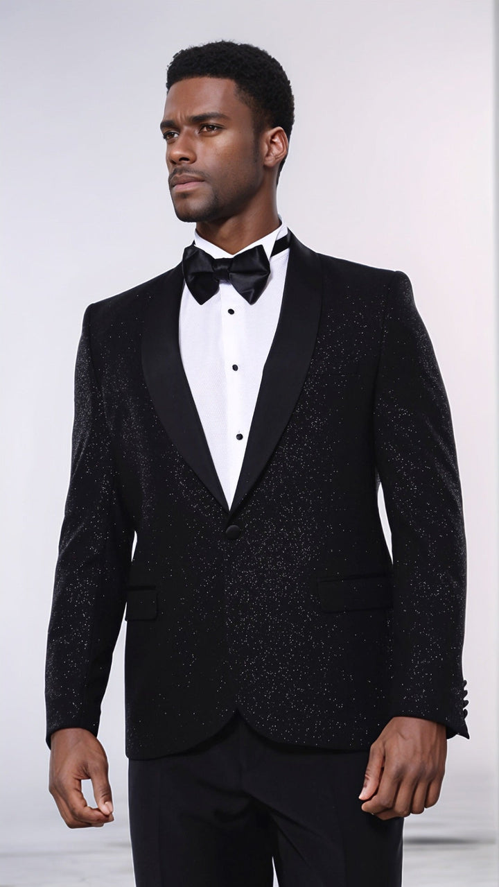 Blazer de fiesta para hombre negro brillante con solapa chal - Wessi