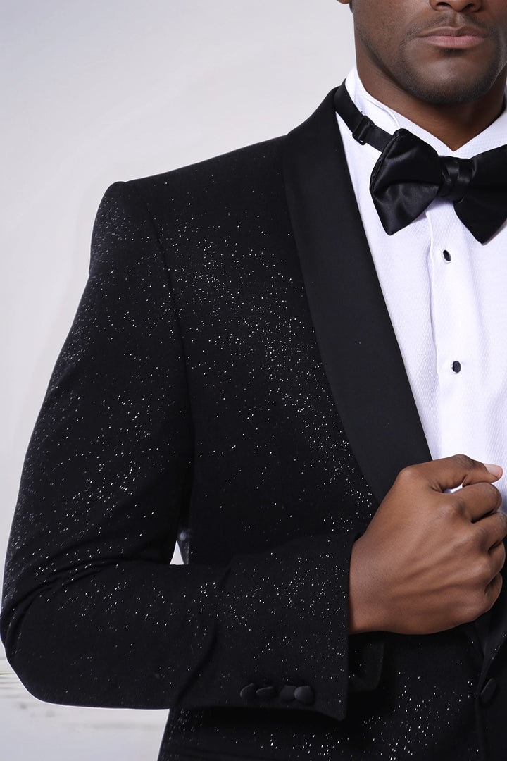 Blazer de fiesta para hombre negro brillante con solapa chal - Wessi
