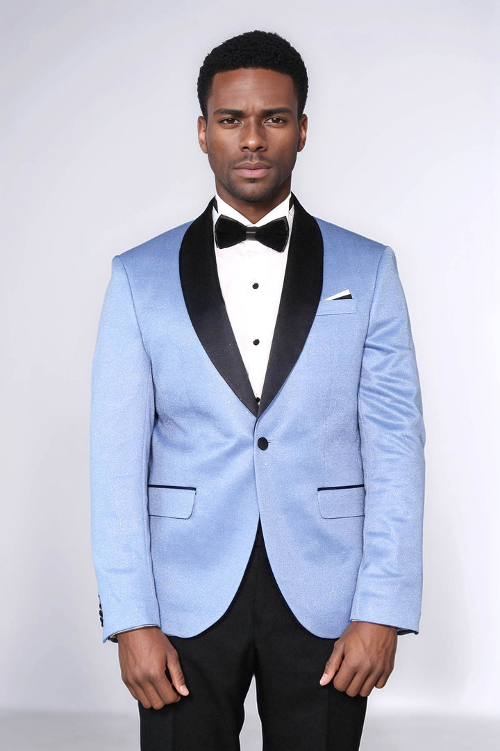Shawl Lapel Sky Blue Men Wedding Groom Blazer - Wessi