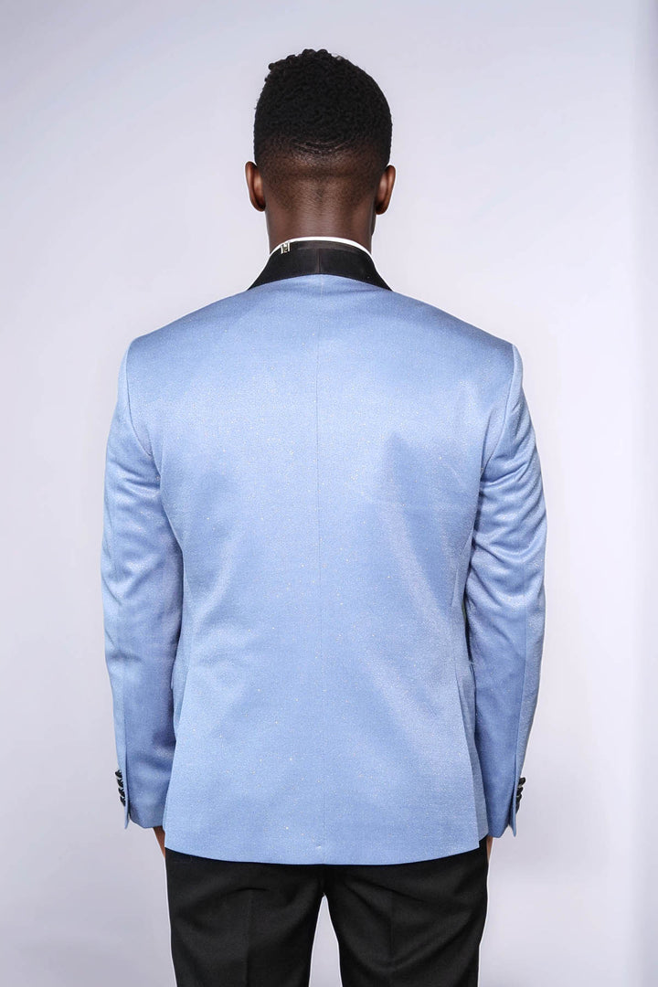 Shawl Lapel Sky Blue Men Wedding Groom Blazer - Wessi