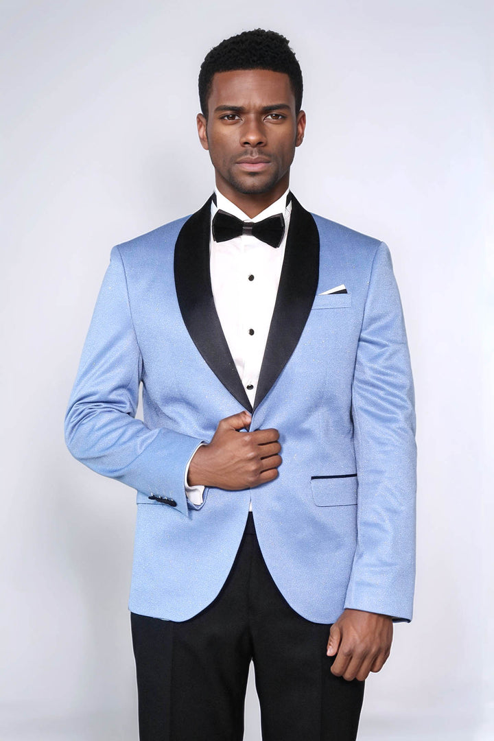 Shawl Lapel Sky Blue Men Wedding Groom Blazer - Wessi