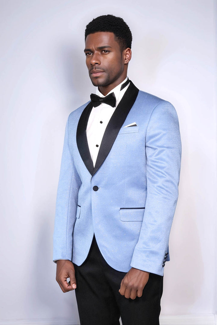 Shawl Lapel Sky Blue Men Wedding Groom Blazer - Wessi