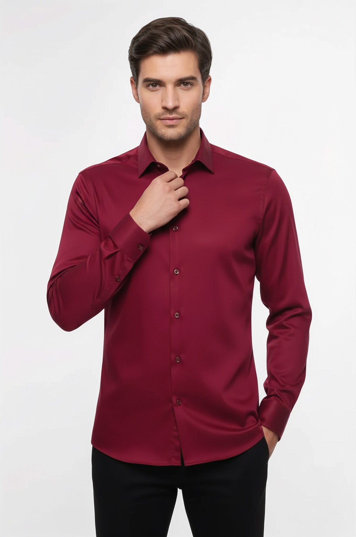 Slim Fit Long Sleeve Burgundy Men Shirt - Wessi – Wessi