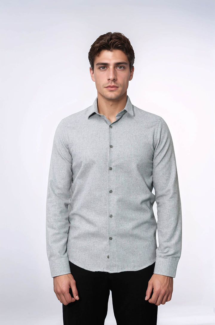 قميص حطاب رجالي ذو قصة ضيقة باللون الرمادي الفاتح - ويسي