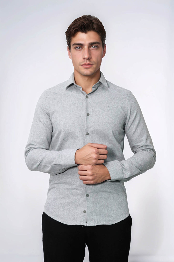 قميص حطاب رجالي ذو قصة ضيقة باللون الرمادي الفاتح - ويسي