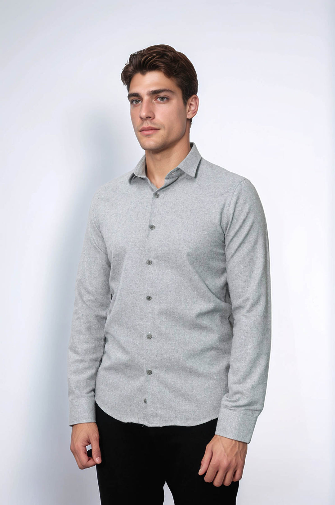 قميص حطاب رجالي ذو قصة ضيقة باللون الرمادي الفاتح - ويسي