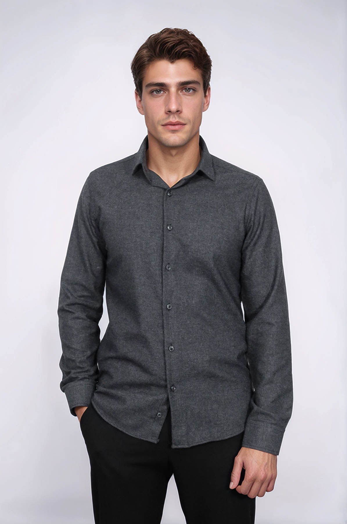 Slim Fit Plain Dark Grey Men Lumberjack Shirt - Wessi – Wessi