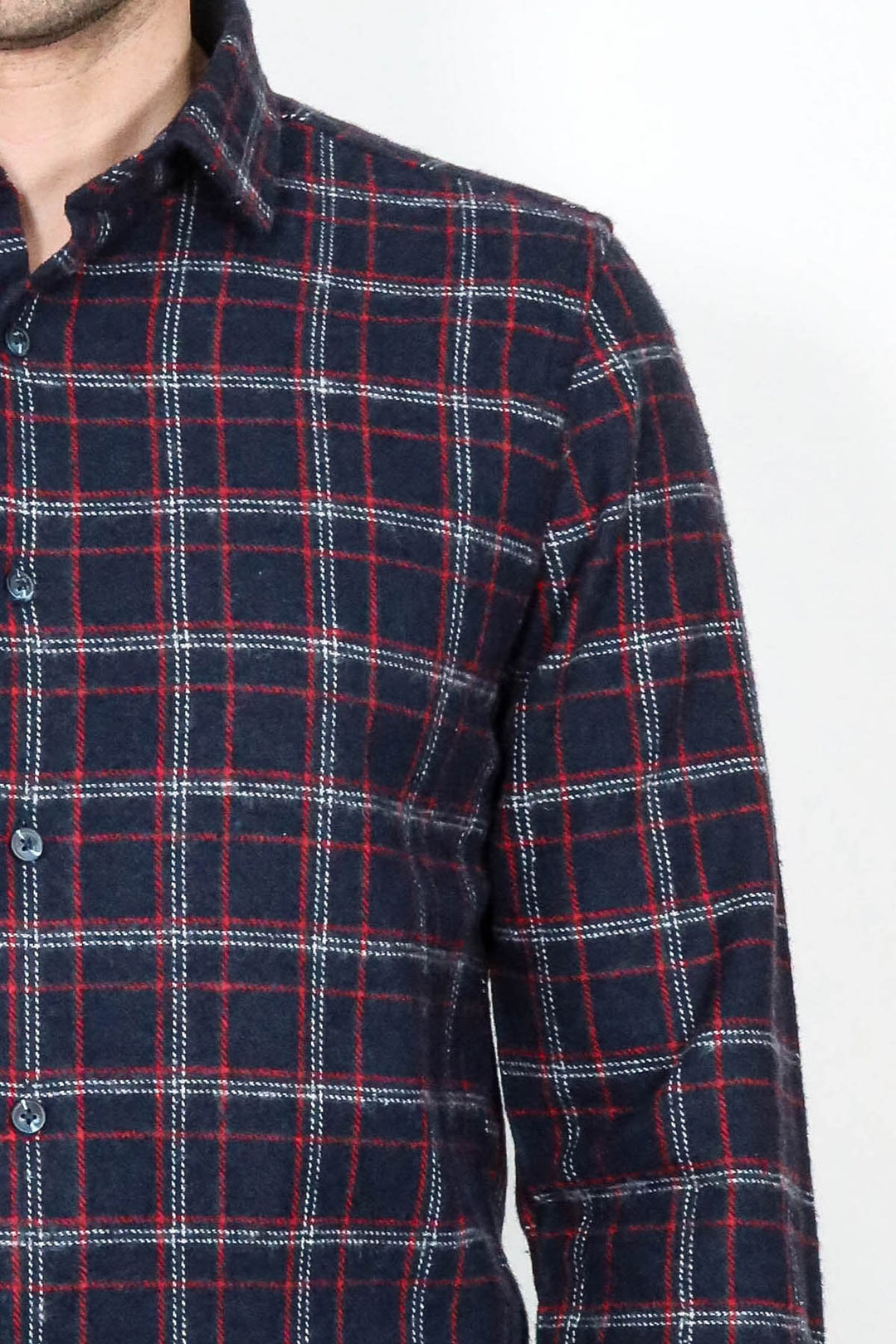 قميص حطاب سميك منقوش باللون الأزرق الداكن للرجال - ويسي