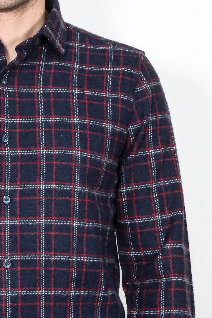 قميص حطاب سميك منقوش باللون الأزرق الداكن للرجال - ويسي