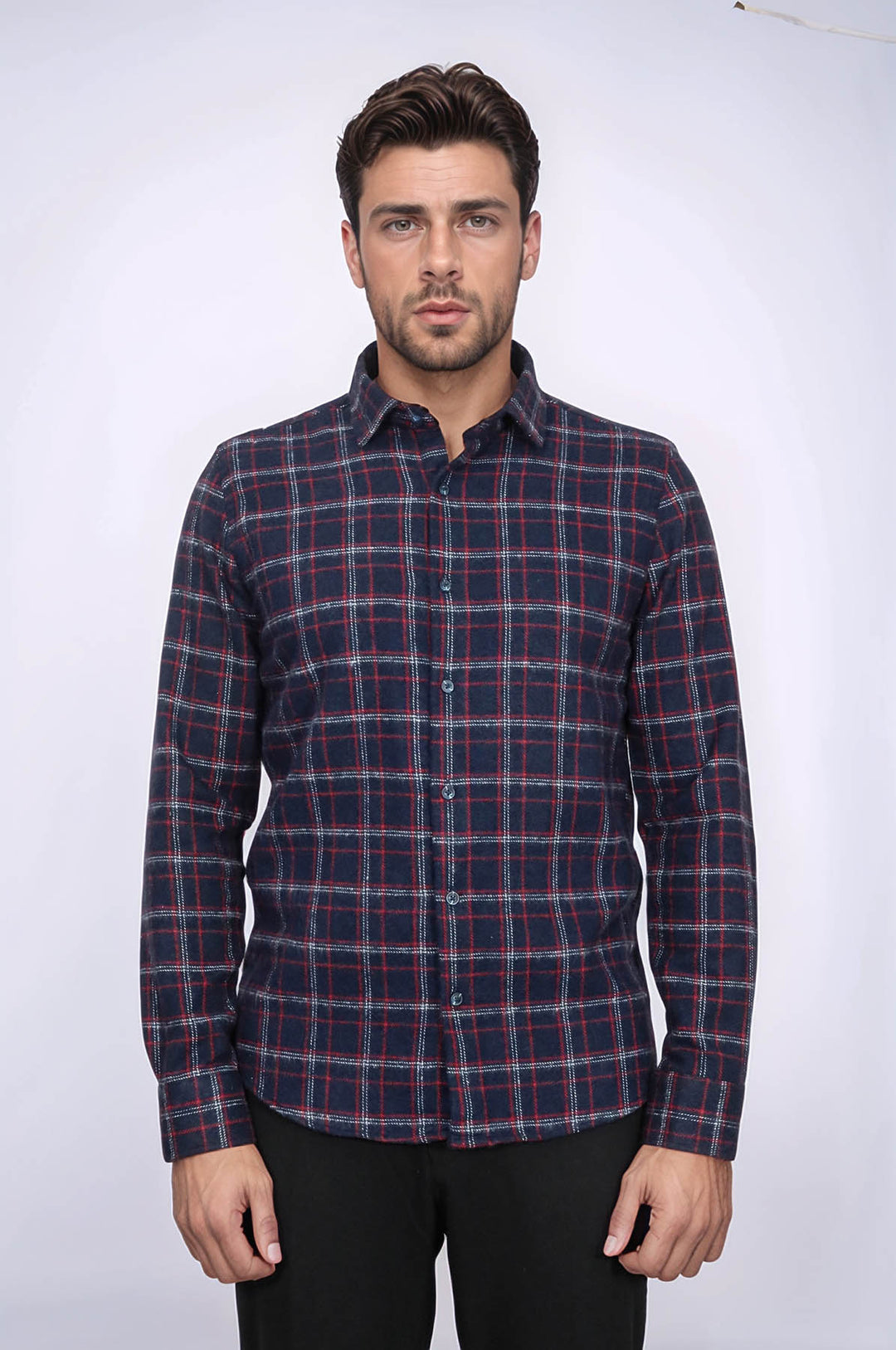 قميص حطاب سميك منقوش باللون الأزرق الداكن للرجال - ويسي